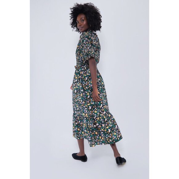 NWT Hyacinth House Black Multi Floral Smocked Samantha Midi Dress, Size XS - Picture 2 of 5